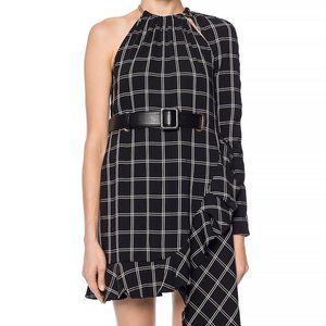 NWT Self-Portrait Navy Blue Check Asymmetrical Short Dress 4